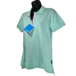COLUMBIA PFG Harbour Polo Tee Sz S Mint Green Raglan Sleeve Collar Cotton Blend
